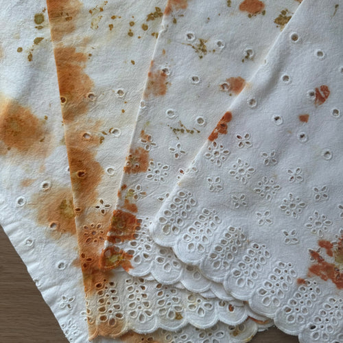 Dinner Cloth Napkin Cotton 4 Pack Vintage Rustic Premium Quality Napkin Cloth with Elegant Eyelet Lace for Everyday Use  18.5x20 in Eco Dyed