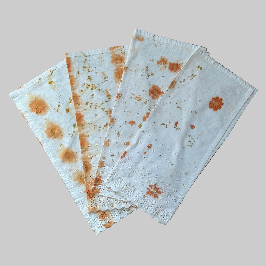Dinner Cloth Napkin Cotton 4 Pack Vintage Rustic Premium Quality Napkin Cloth with Elegant Eyelet Lace for Everyday Use  18.5x20 in Eco Dyed