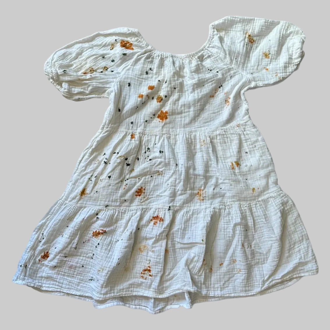 Eco Print Muslin Summer Dress With Pockets Size Women's M