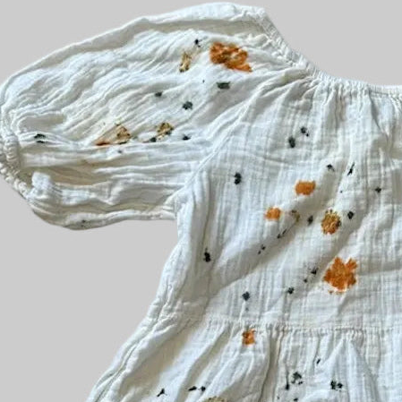 Eco Print Muslin Summer Dress With Pockets Size Women's M