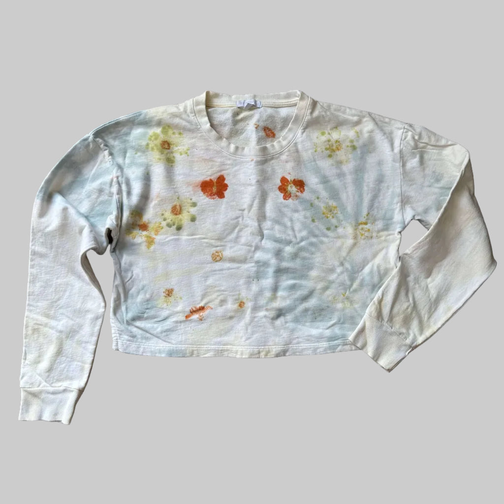 Eco-Dyed Women Cropped Tye Dyed Sweatshirt Long Sleeves Pullover Crop Tops