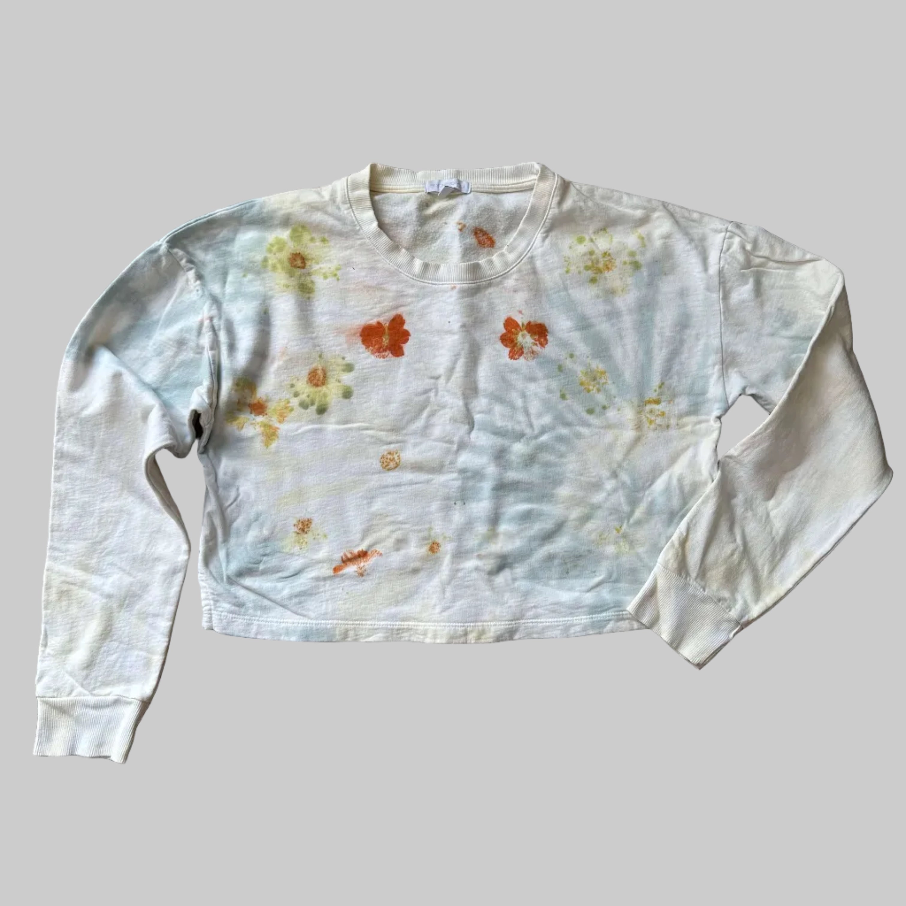 Eco-Dyed Women Cropped Tye Dyed Sweatshirt Long Sleeves Pullover Crop Tops