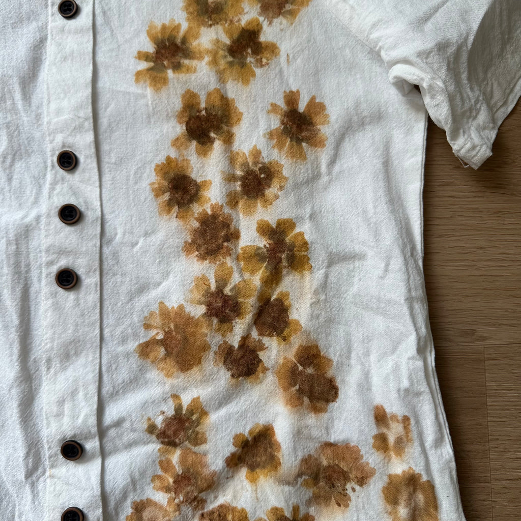 Flower Pounded Fresh Flower Print With Coreopsis Short Sleeved Asymmetrical Buttons