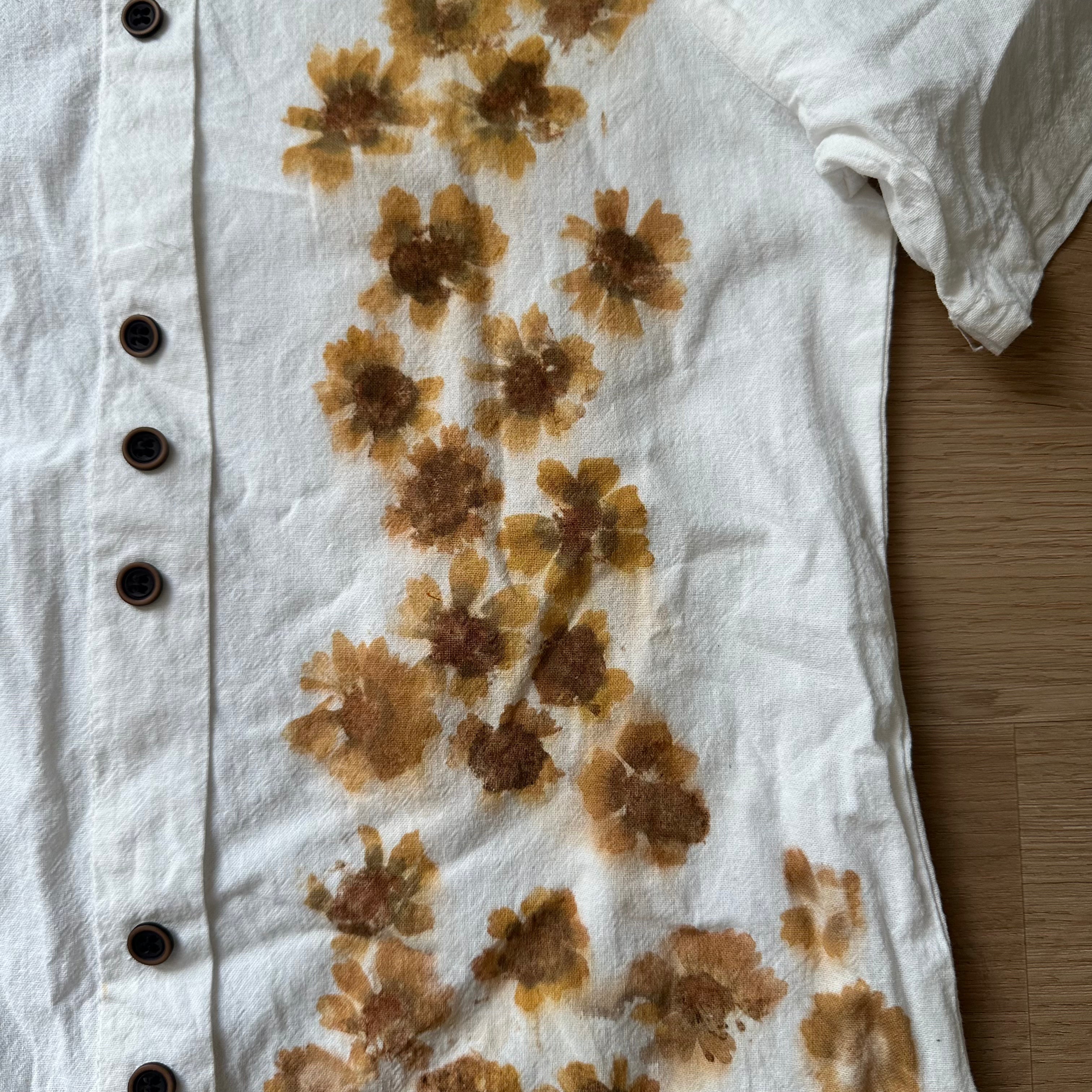 Flower Pounded Fresh Flower Print With Coreopsis Short Sleeved Asymmetrical Buttons