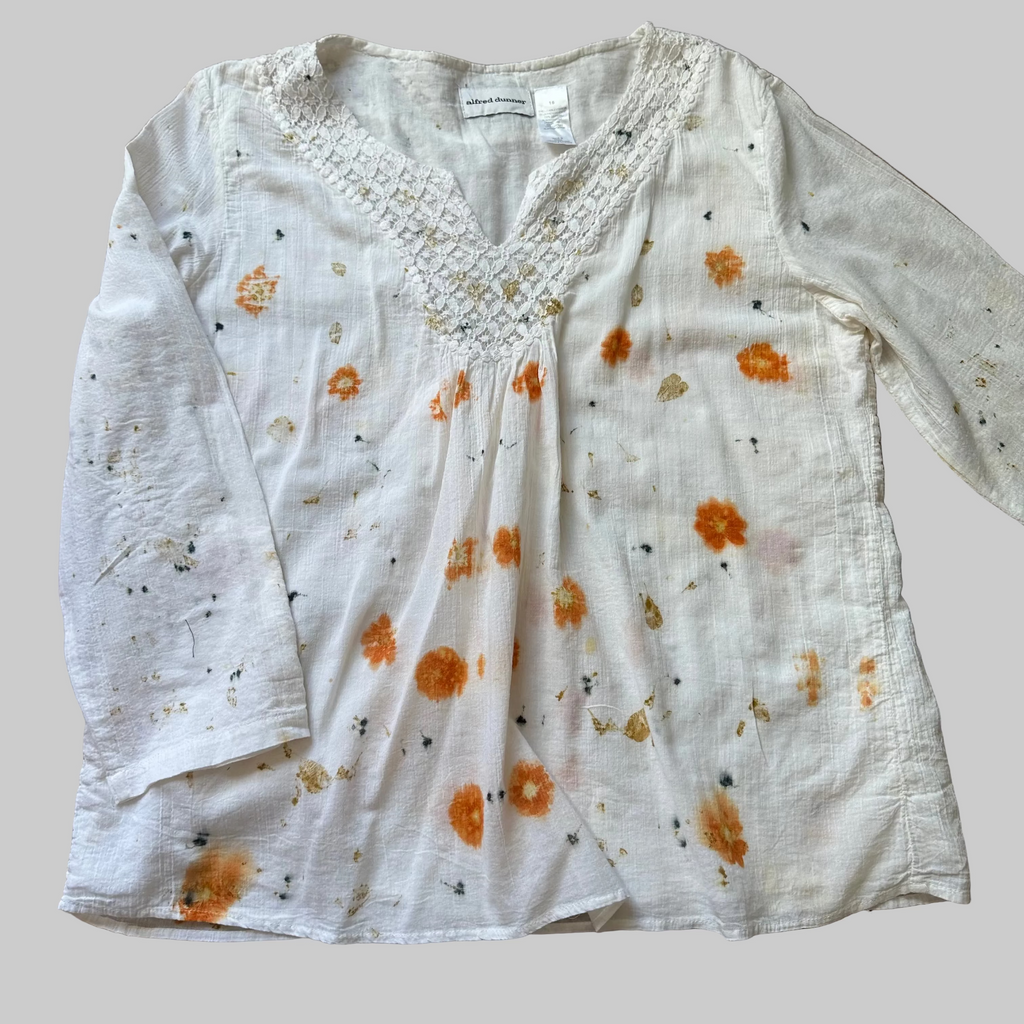 Eco Dyed Women's Cotton Tunic Shirt Size 16 With Lace Trim