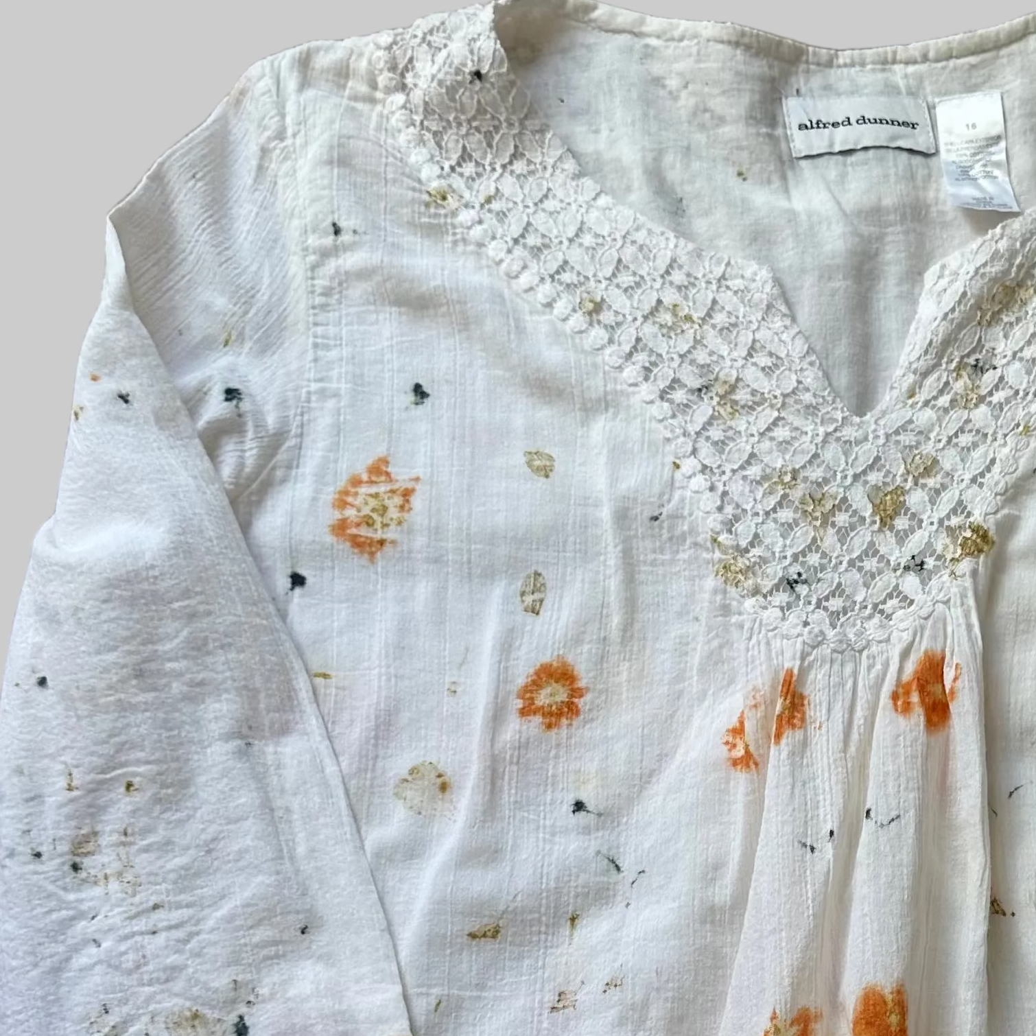 Eco Dyed Women's Cotton Tunic Shirt Size 16 With Lace Trim