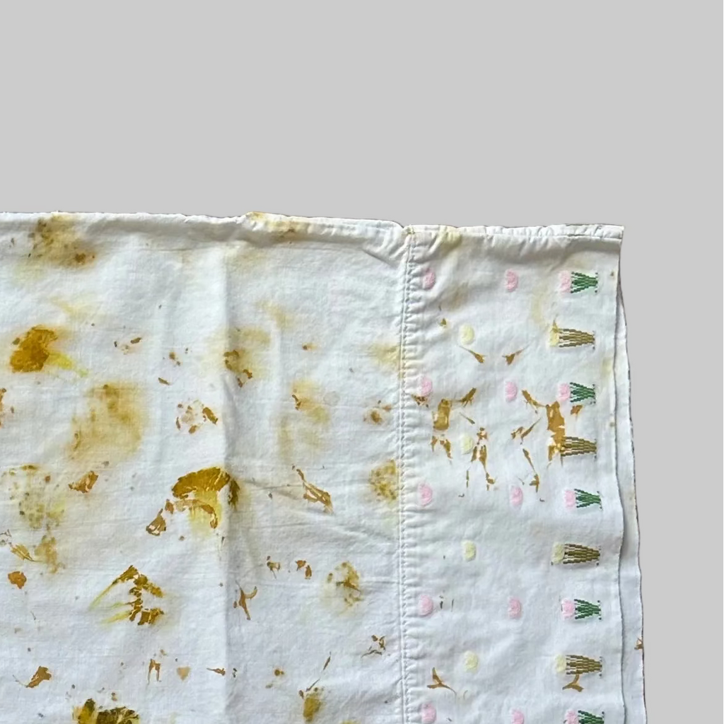 Eco Printed Queen Cotton Pillowcase with Floral Embroidered Edge | 19 in x 28 in
