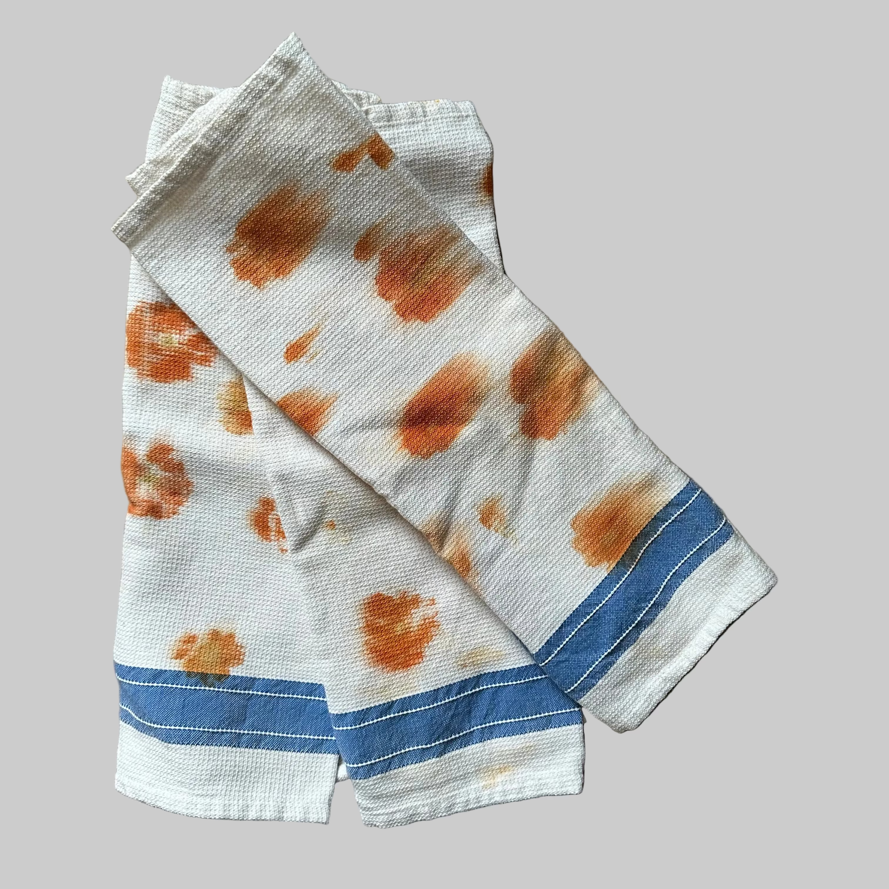 Eco Dyed Blue and Orange Cotton Dish Towels 16 in x 22 in