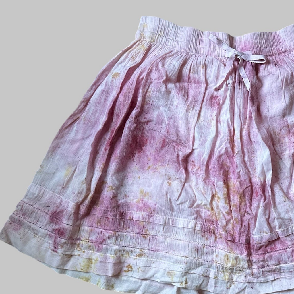 Cochineal & Cosmos Dyed Drawstring Skirt — Upcycled Cotton, Size M