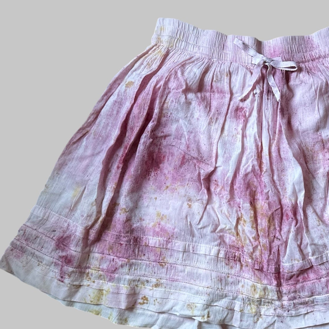 Cochineal & Cosmos Dyed Drawstring Skirt — Upcycled Cotton, Size M